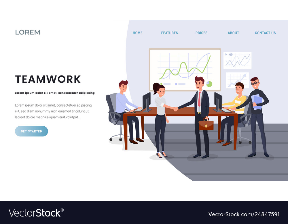 Teamwork business coaching landing page template vector image Teamwork business coaching landing page template