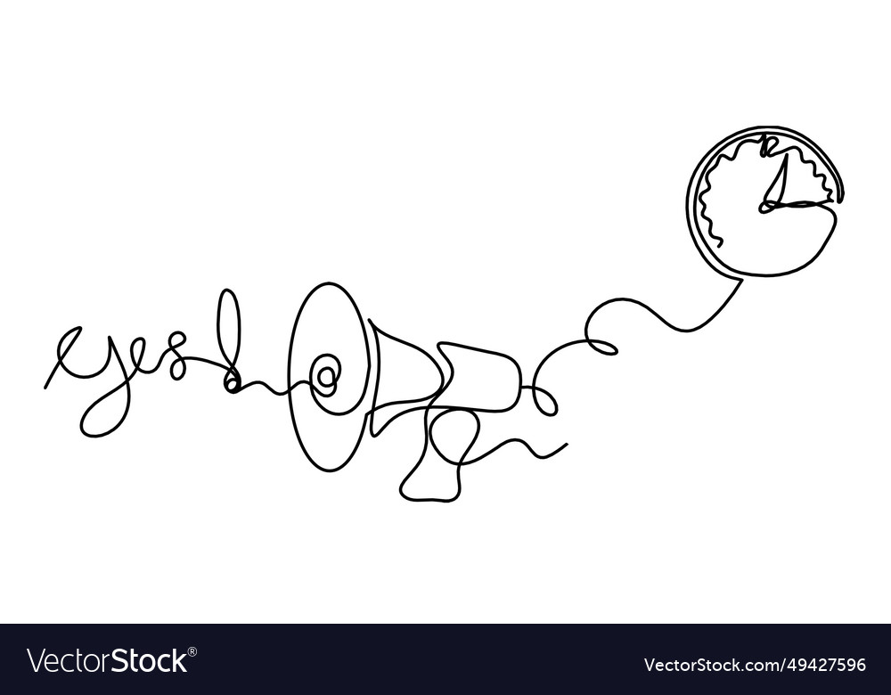 Abstract megaphone and clock as continuous lines
