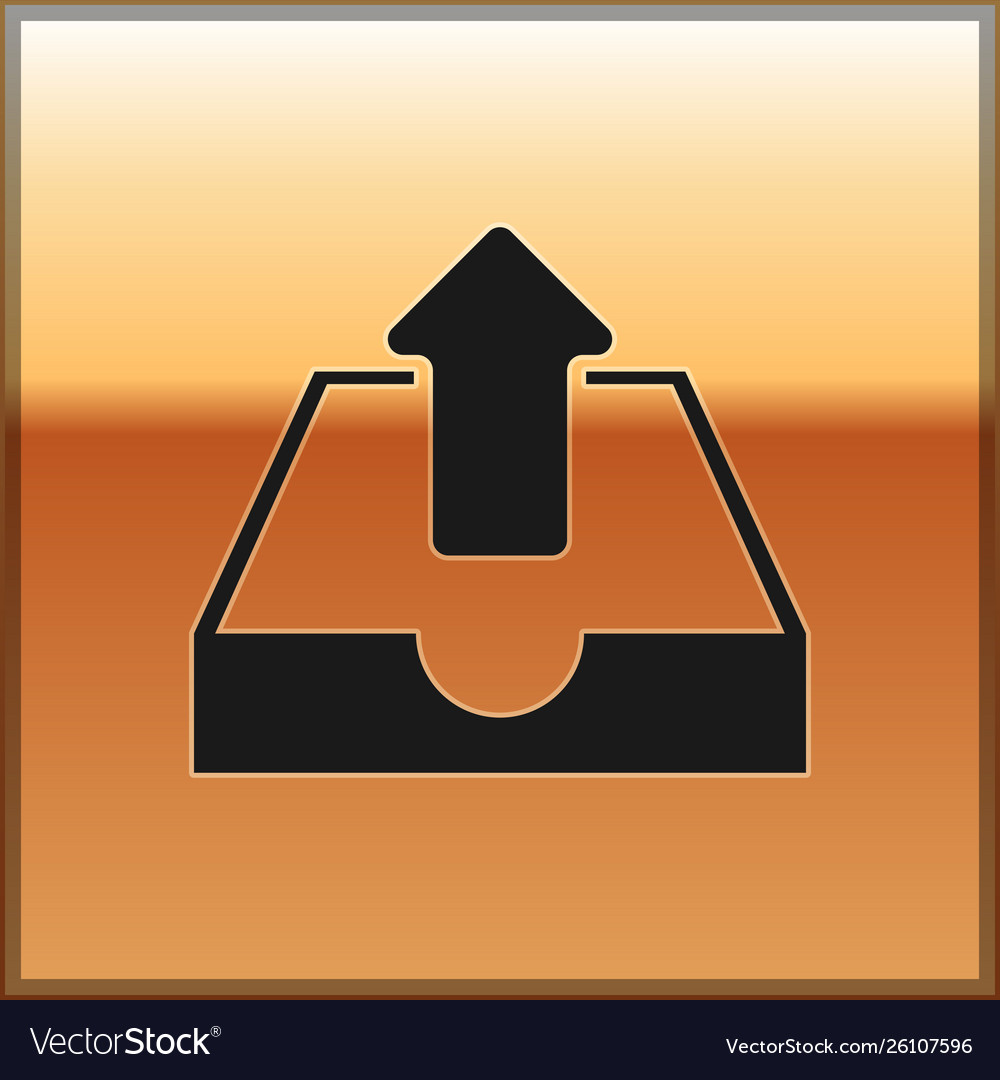 Black upload inbox icon isolated on gold vector image Black upload inbox icon isolated on gold