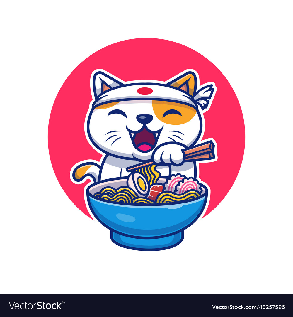 Cute Cat Eating Ramen Noodle Cartoon Royalty Free Vector 2059