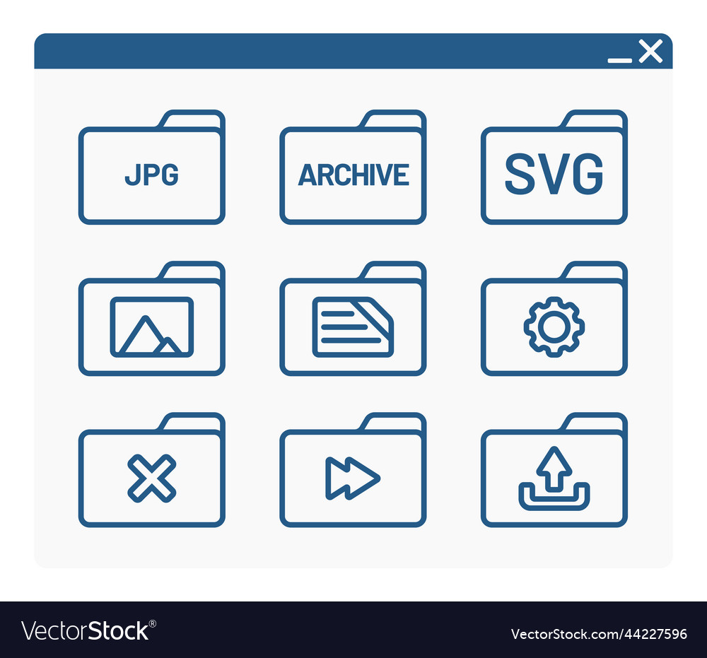 Desktop interface window with folders line icon vector image Desktop interface window with folders line icon