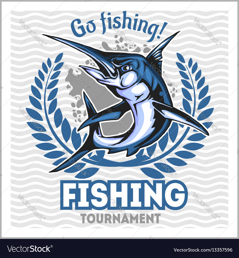 Fishing emblem with blue marlin badge and design Vector Image