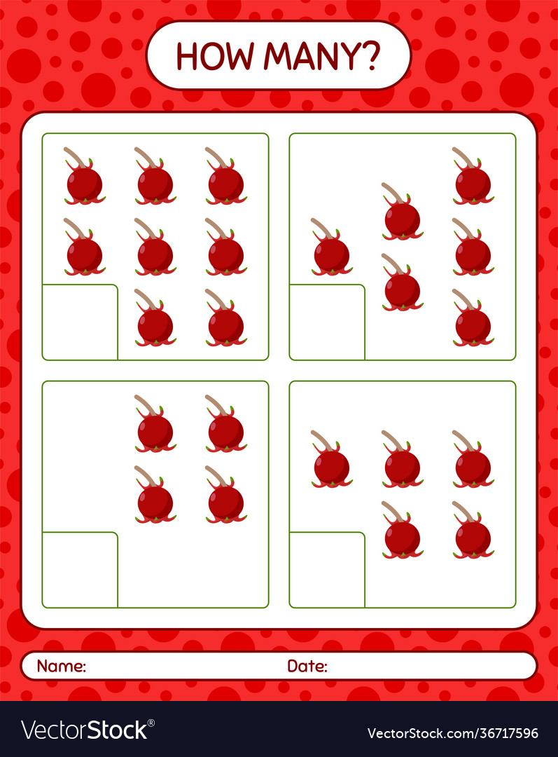 How many counting game with ugni worksheet vector image How many counting game with ugni worksheet