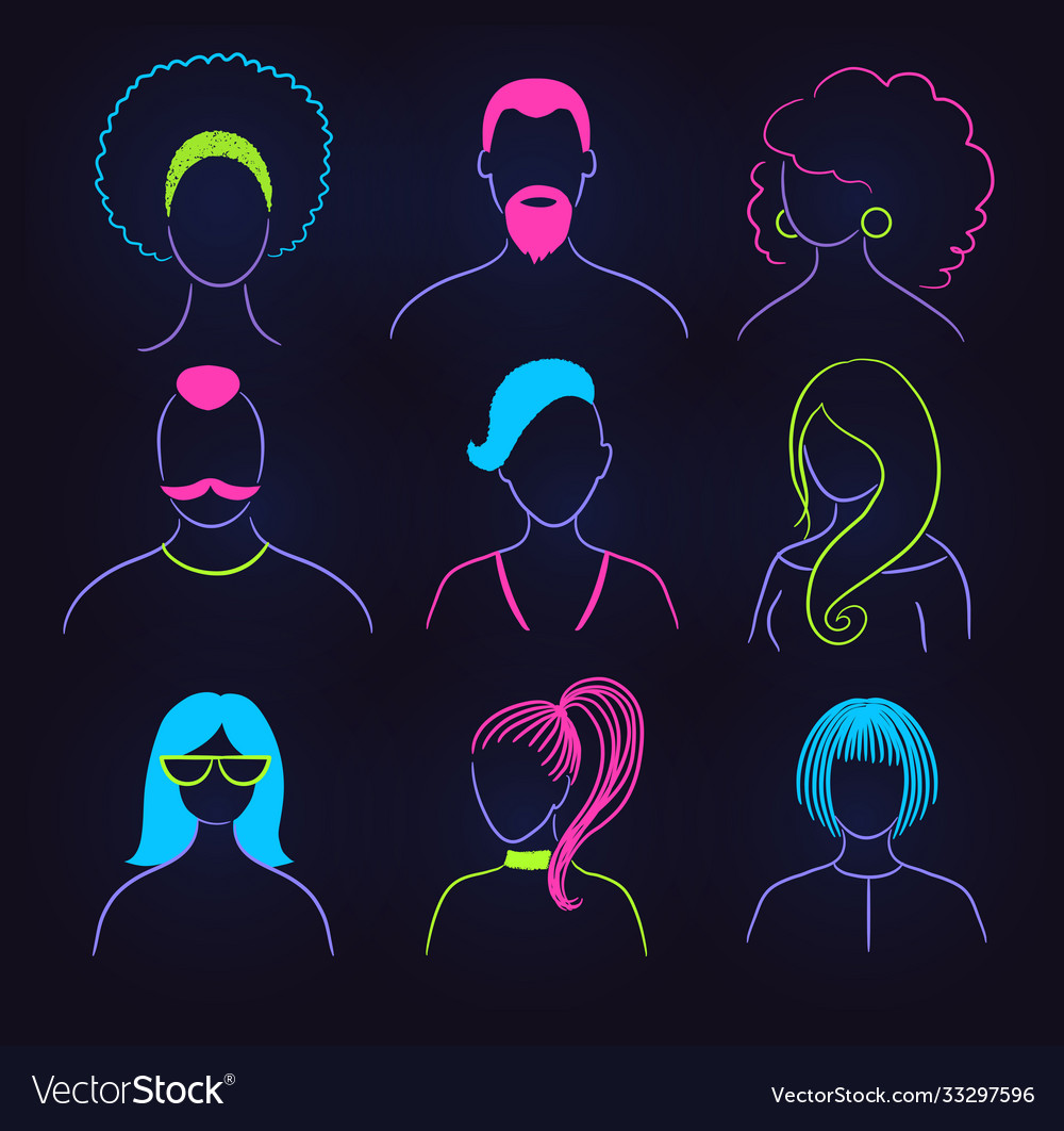 Neon profile pictures faceless avatars vector image on VectorStock.