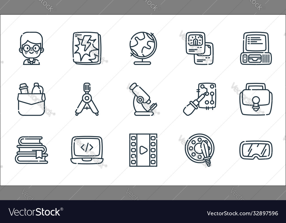 Nerd line icons linear set quality vector image Nerd line icons linear set quality
