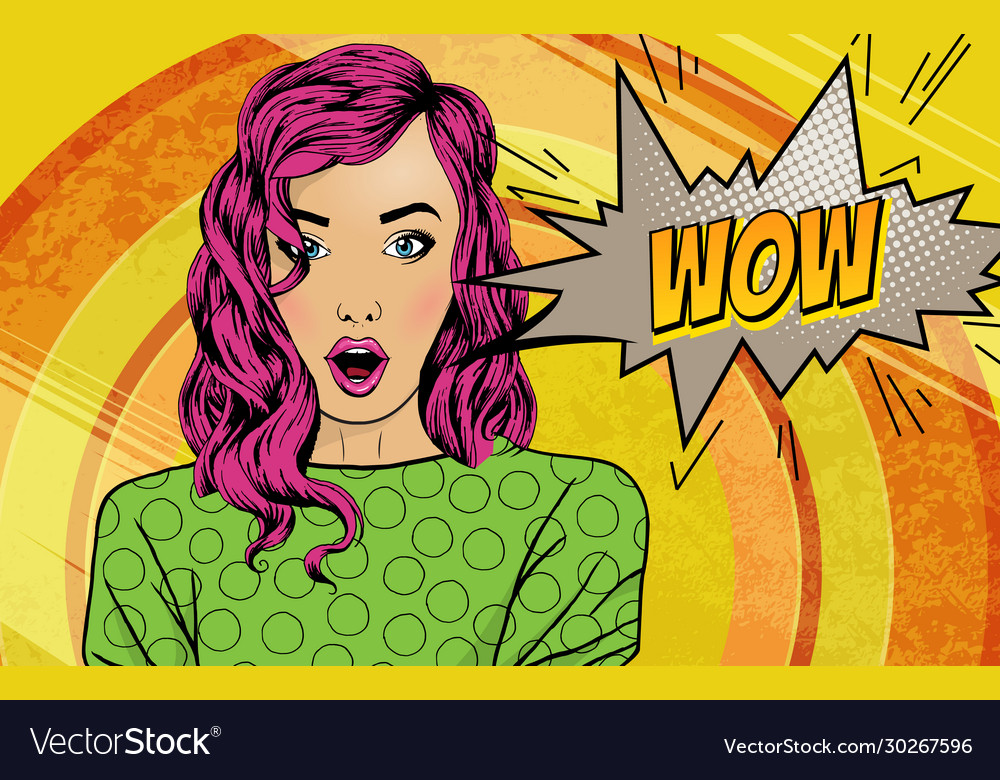 Pop art surprised woman face with open mouth Vector Image