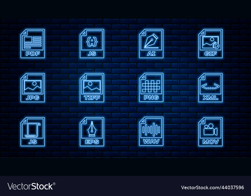 Set line mov file document xml ai tiff jpg vector image Set line mov file document xml ai tiff jpg