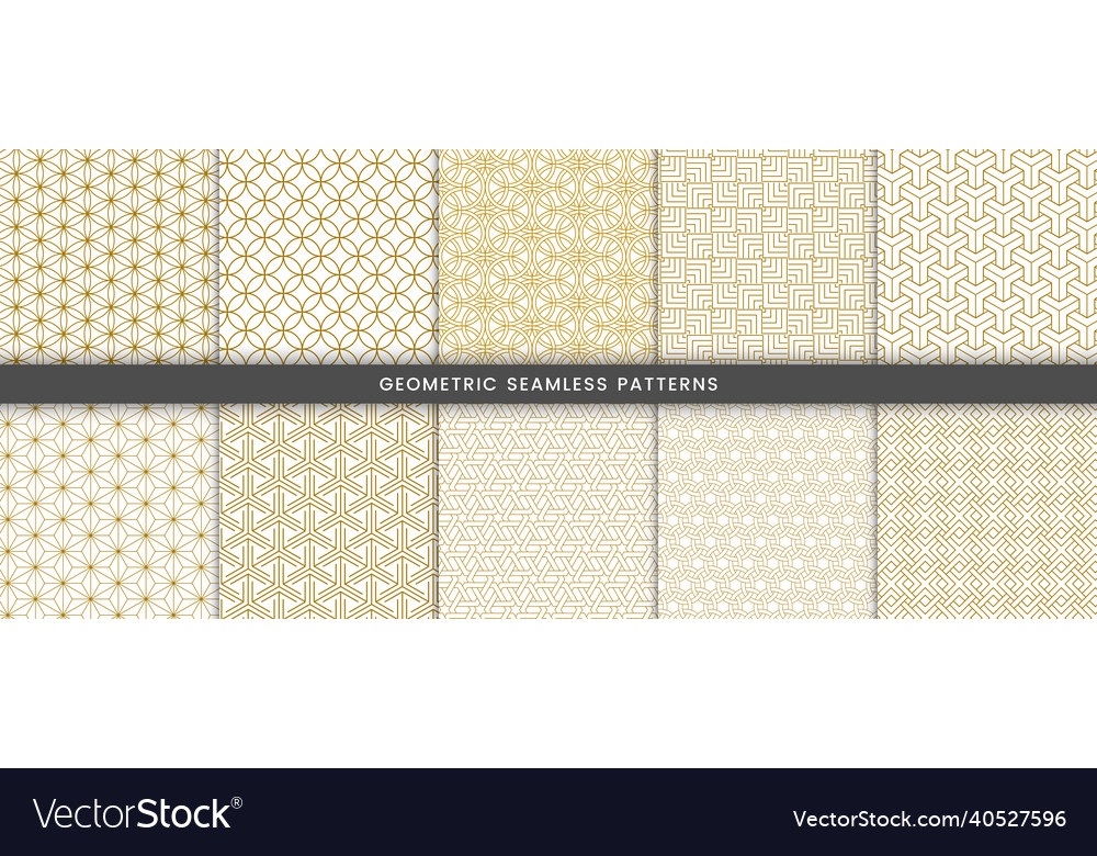 Set of geometric seamless pattern with gold lines vector image Set of geometric seamless pattern with gold lines