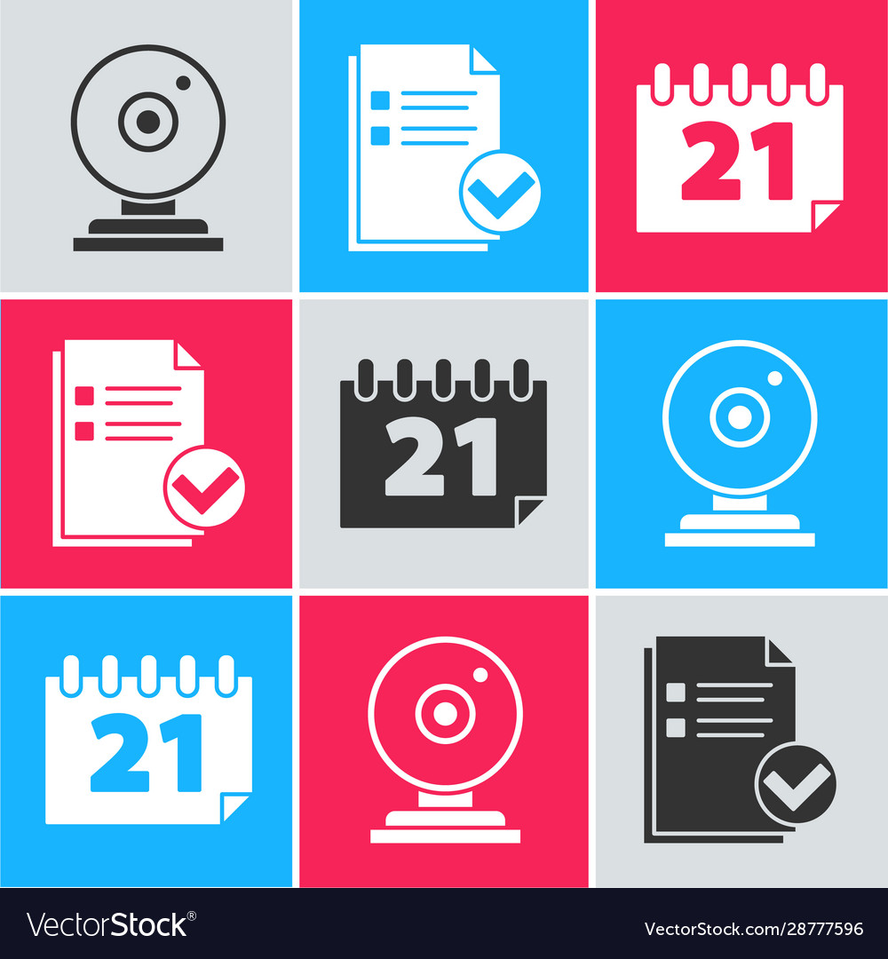 Set web camera document and check mark vector image Set web camera document and check mark
