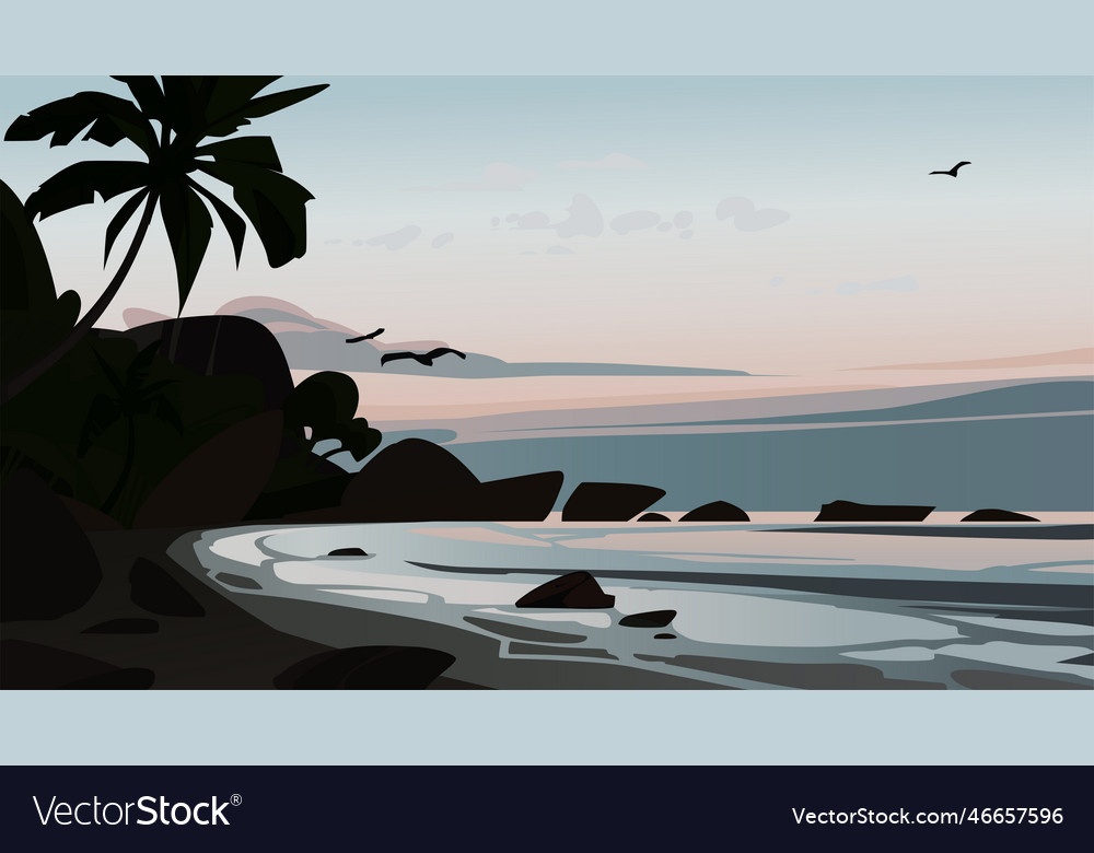 Tropische Strandlandschaft bei Sonnenuntergang vector image Tropische Strandlandschaft bei Sonnenuntergang