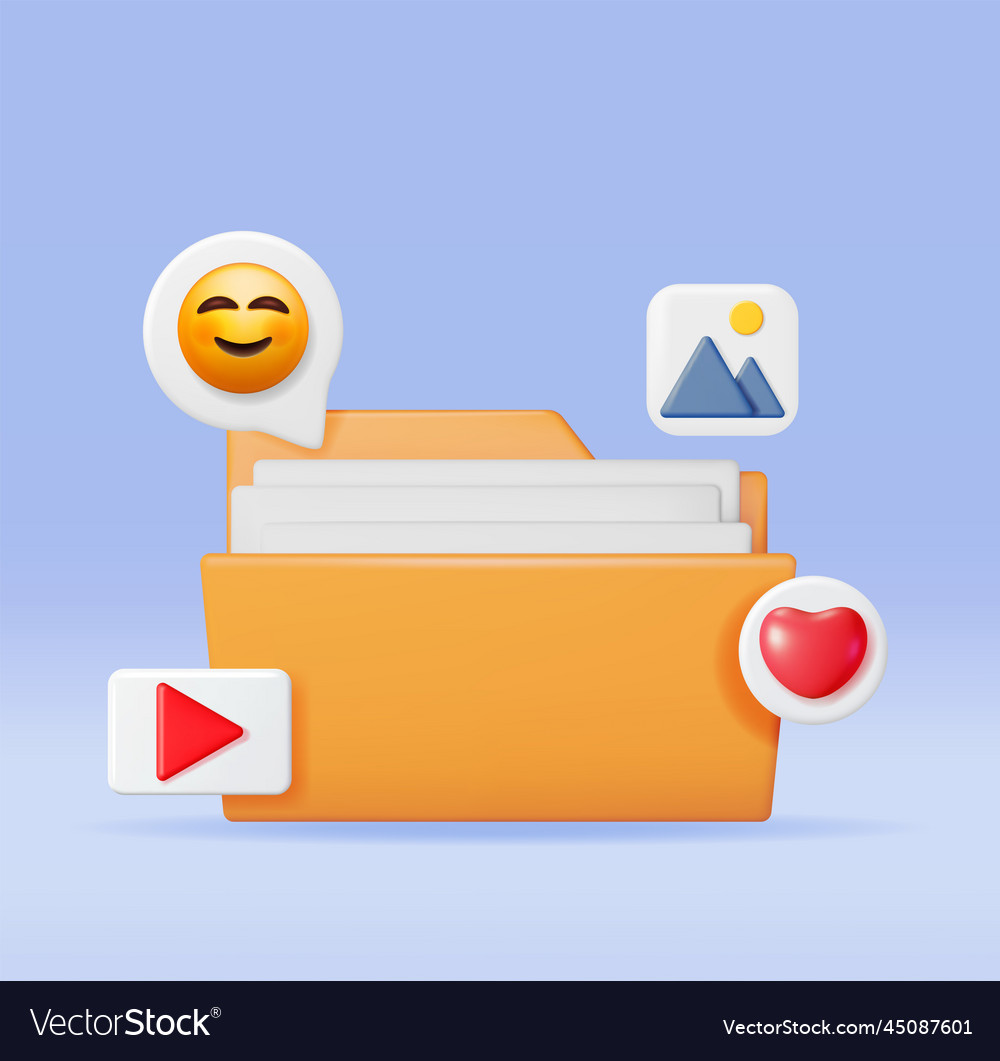 3d multimedia folder with media files vector image 3d multimedia folder with media files