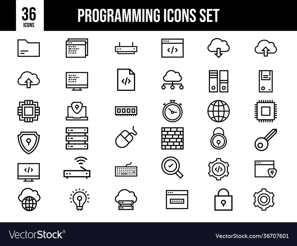 Black outline programming icon set on white vector image Black outline programming icon set on white