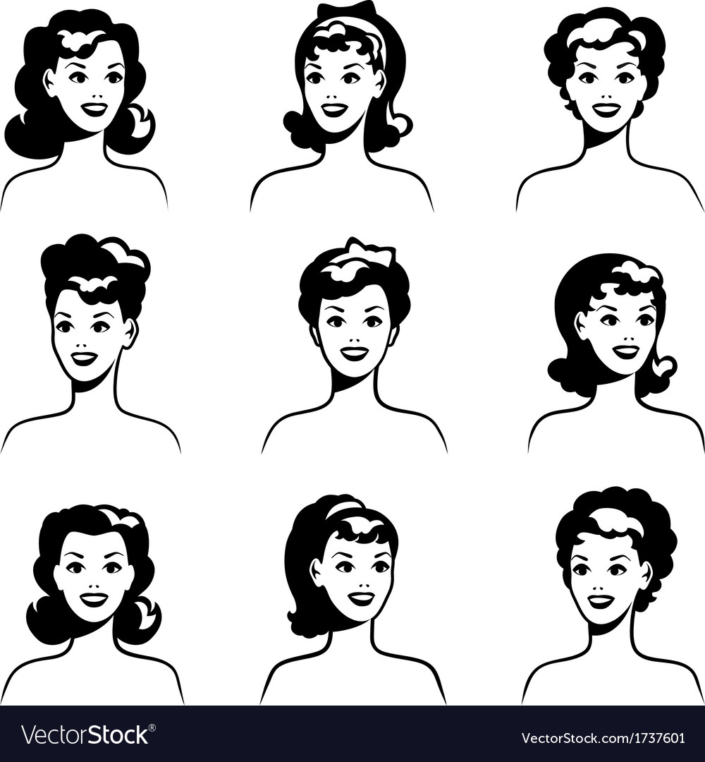 Collection Of Portraits Beautiful Pin Up Girls Vector Image