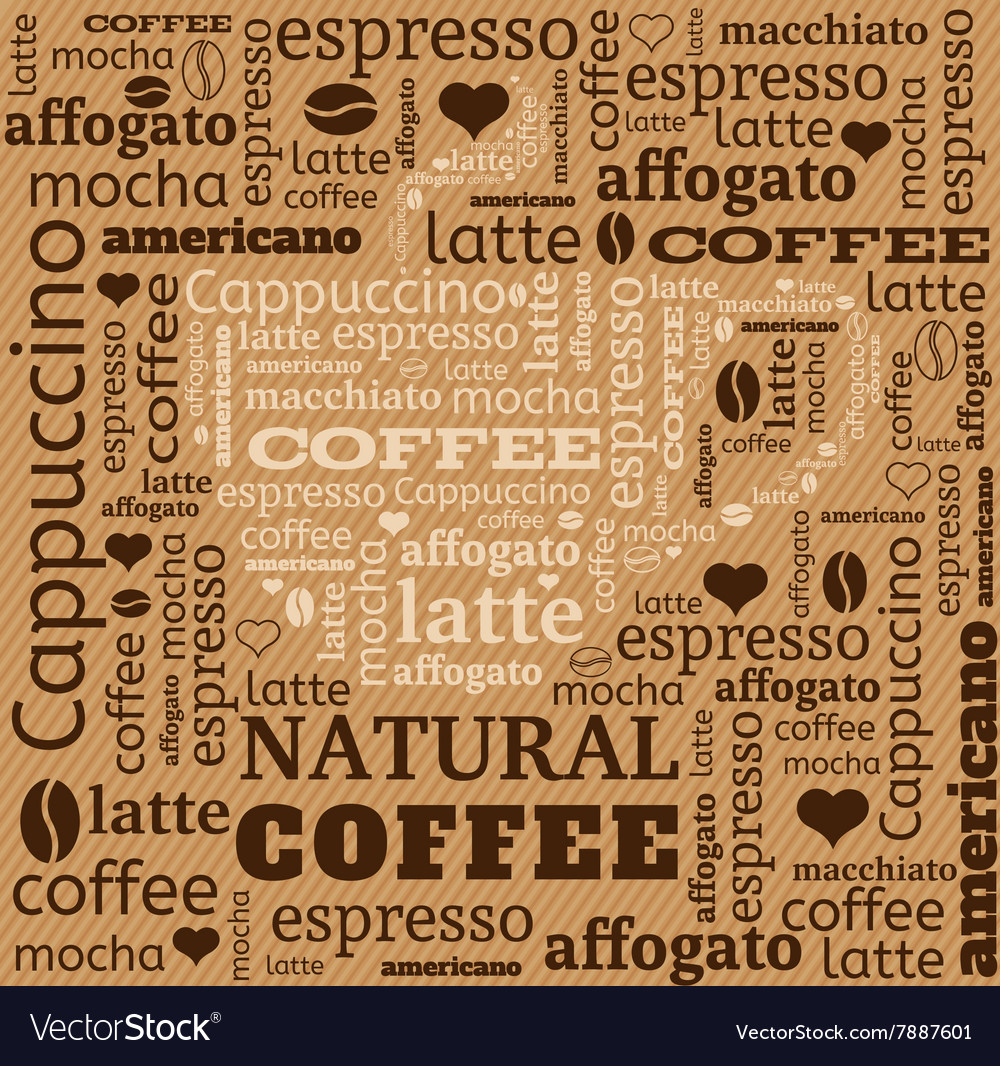 Cup of coffee with word cloud on fabric background