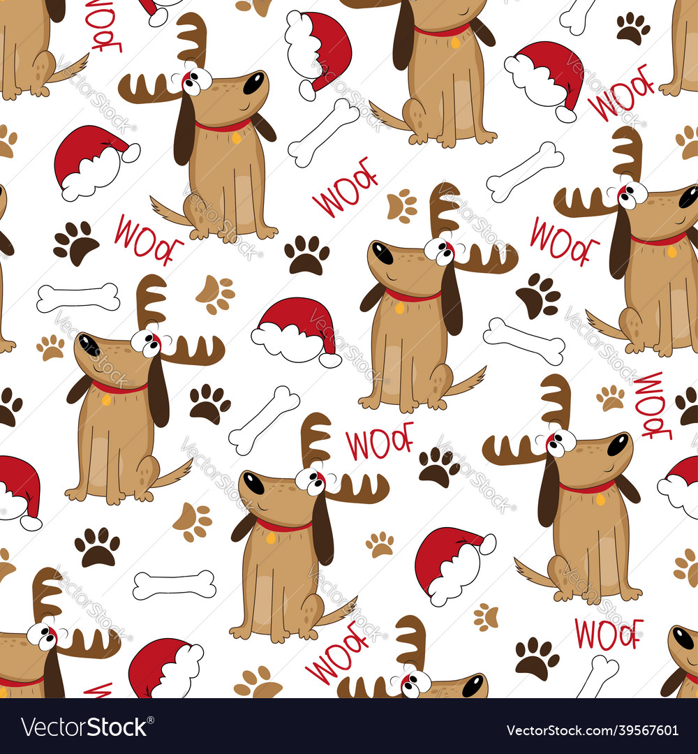 Dog seamless pattern for christmas vector image Dog seamless pattern for christmas