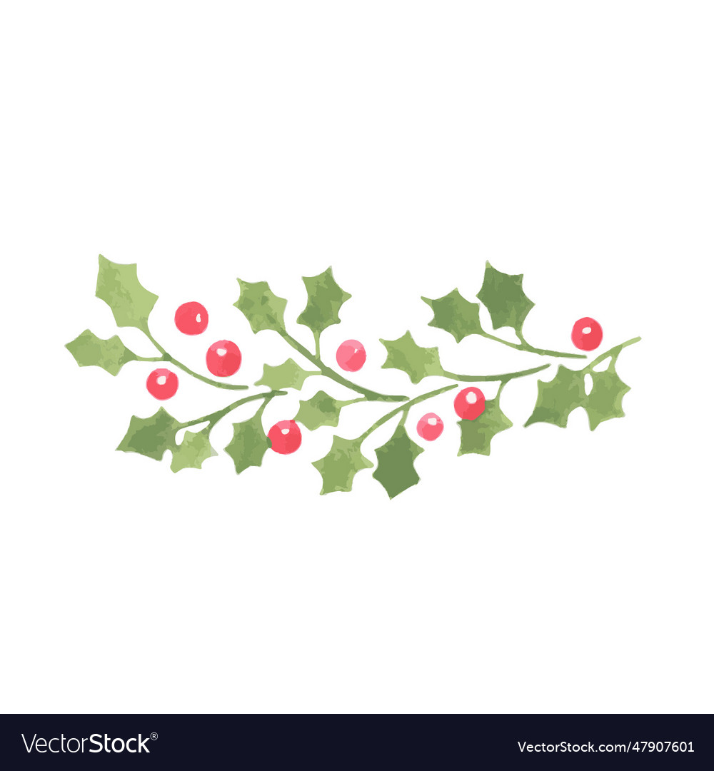 Green holly leaves with red berry border