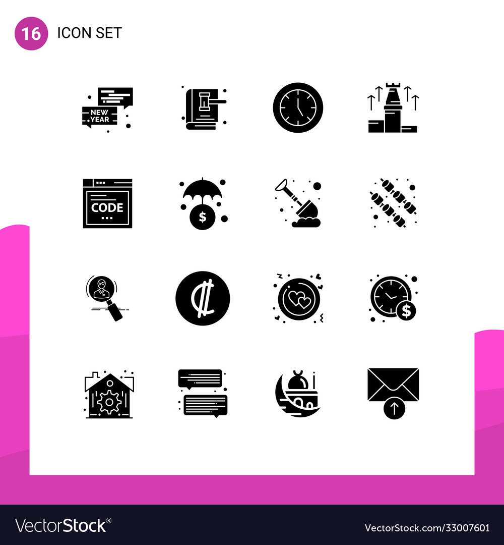 Group 16 modern solid glyphs set for chess up