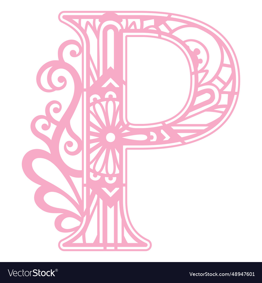 P letter floral alphabet Royalty Free Vector Image