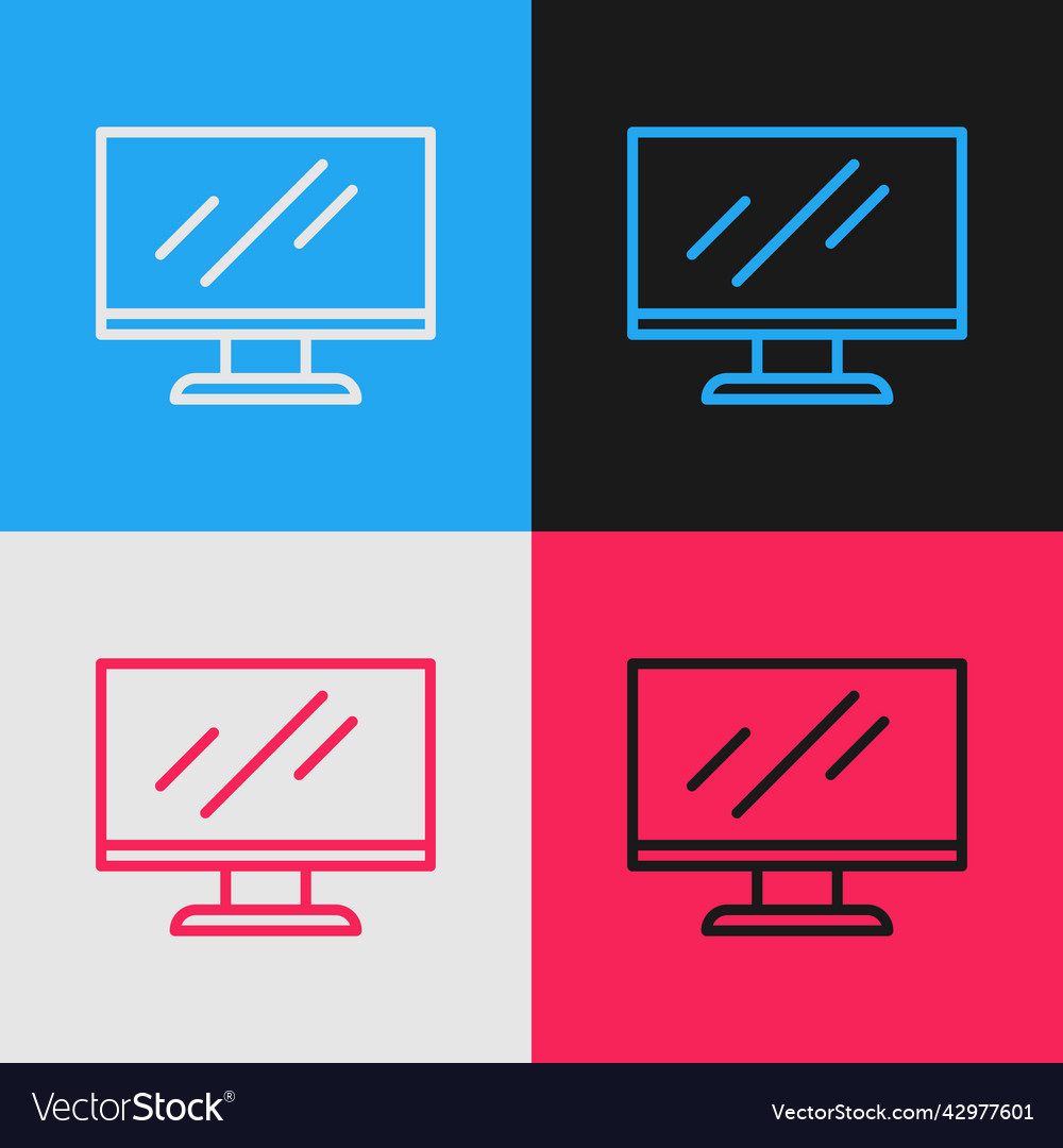 Pop art line computer monitor screen icon isolated