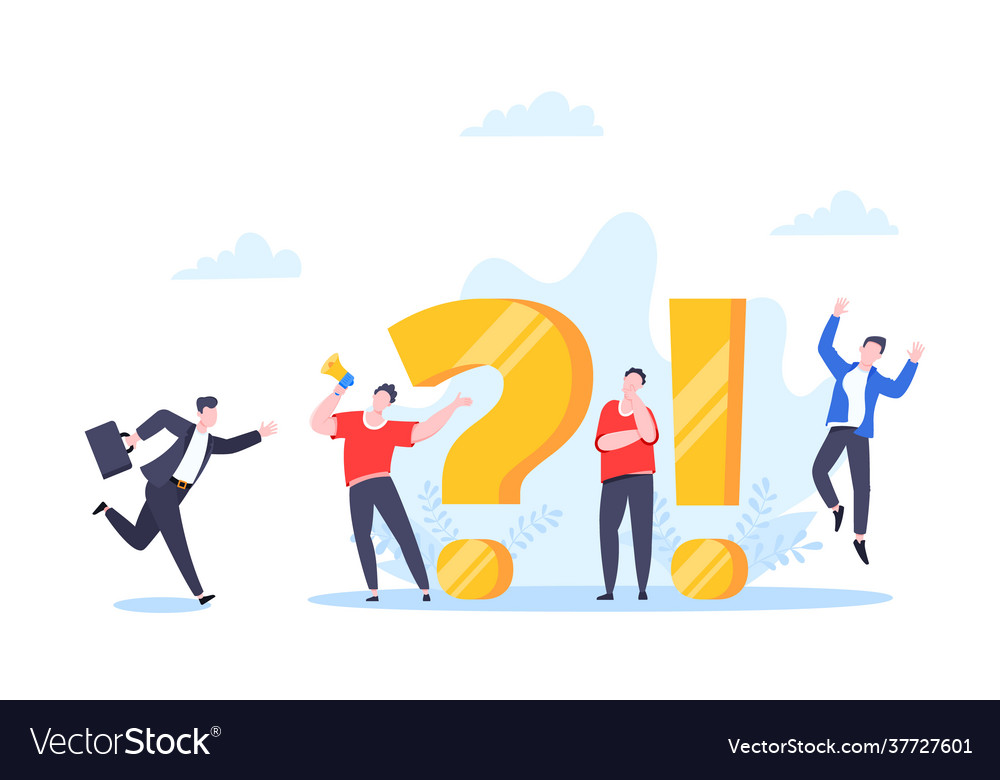 Q and a or faq concept with tiny people characters vector image Q and a or faq concept with tiny people characters