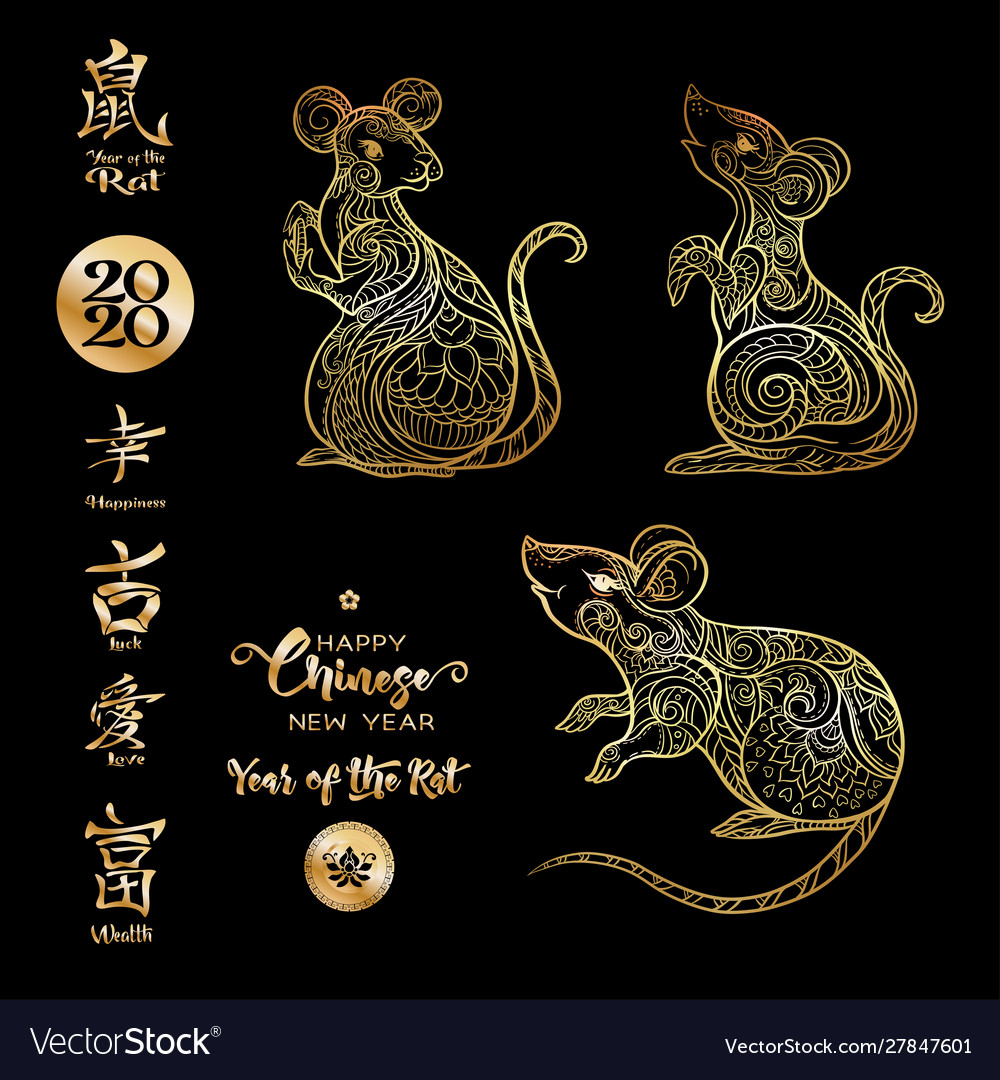 Set three mouse rat and elements vector image Set three mouse rat and elements