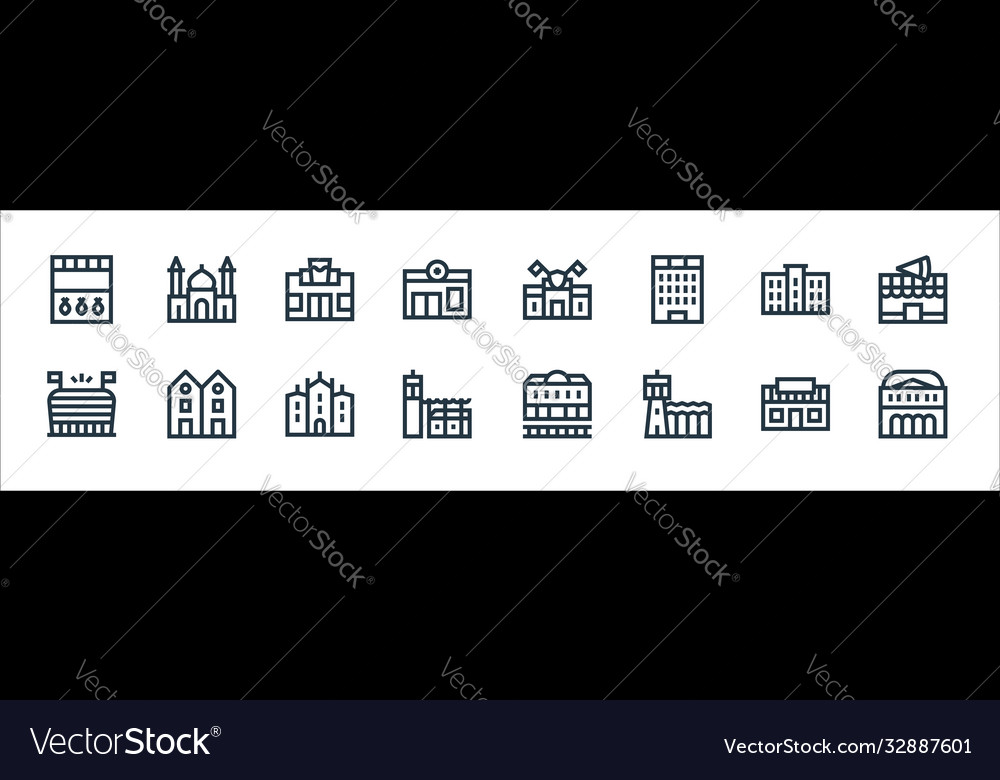 Urban building line icons linear set quality