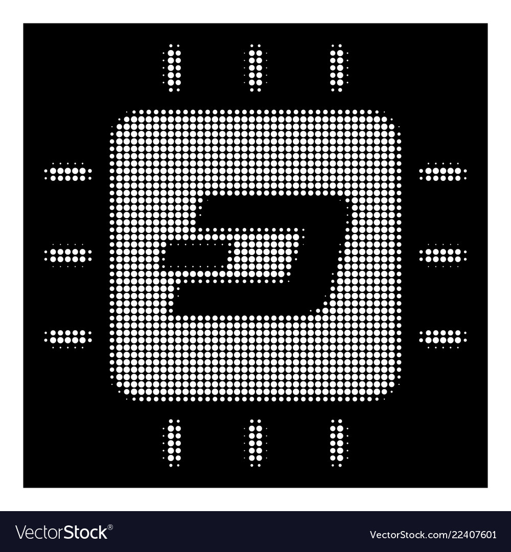 White halftone dash processor chip icon vector image White halftone dash processor chip icon