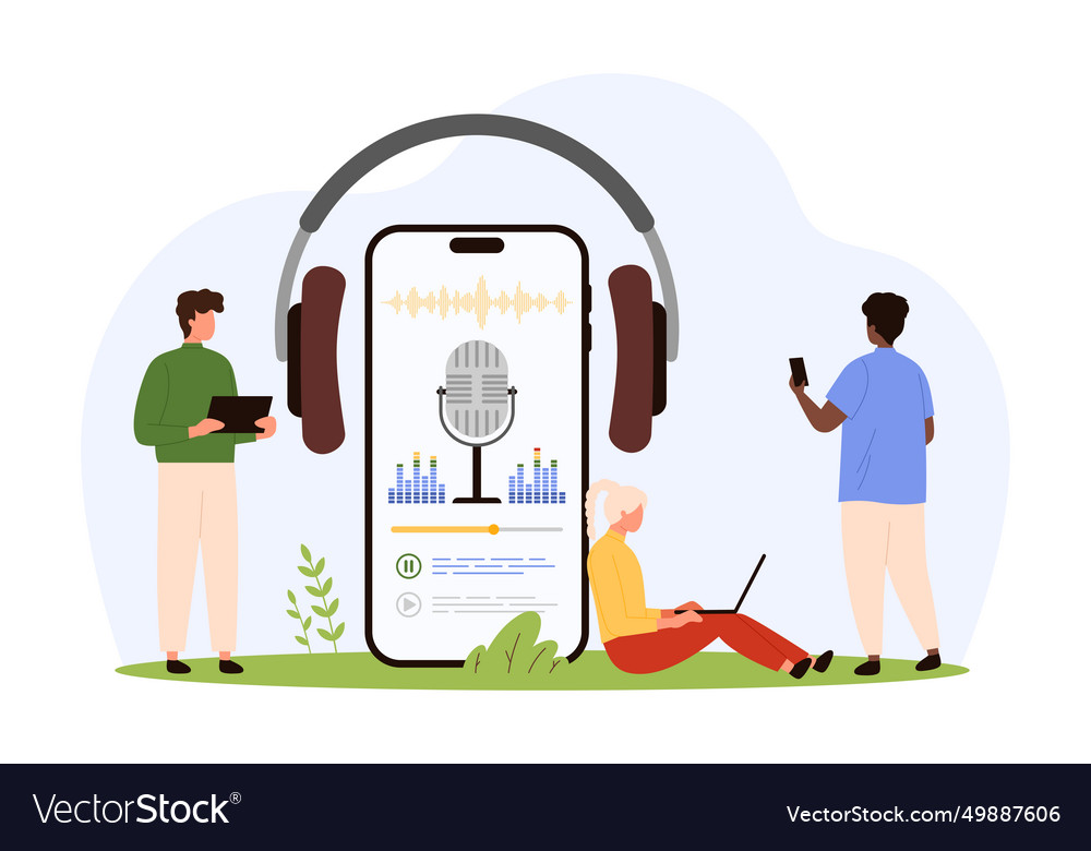 Audio podcast player app in mobile phone tiny vector image Audio podcast player app in mobile phone tiny