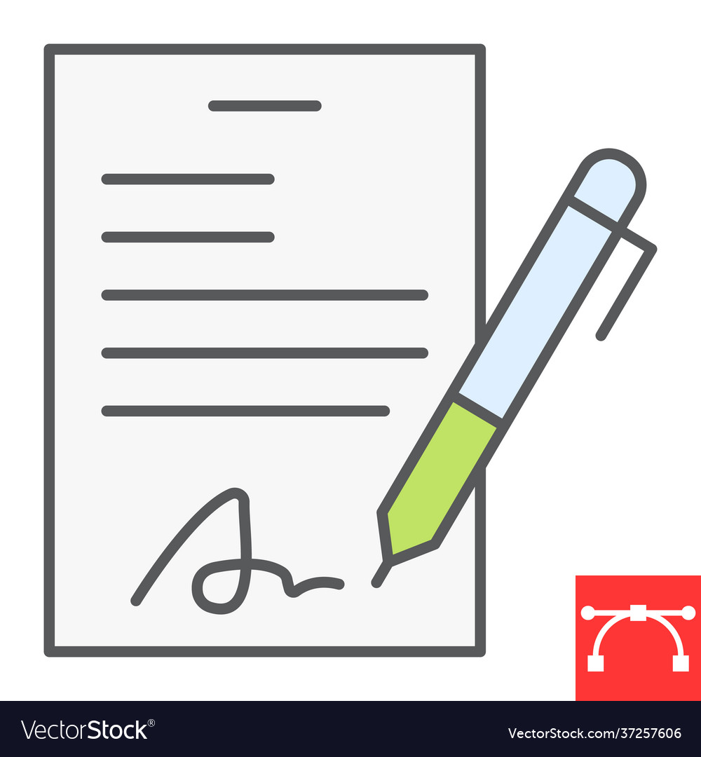 Contract color line icon document with pen vector image Contract color line icon document with pen