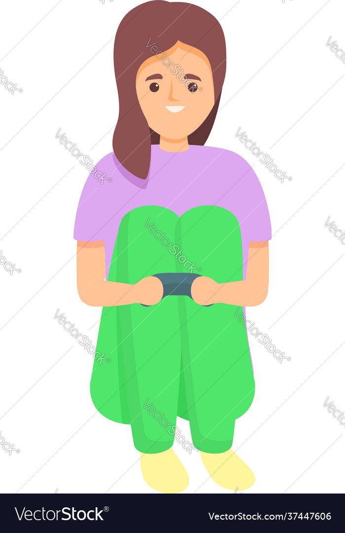 Cute girl play video games icon cartoon style Vector Image