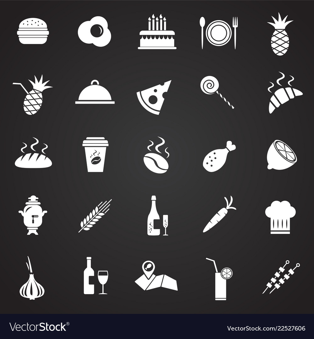 Food set on black background Royalty Free Vector Image