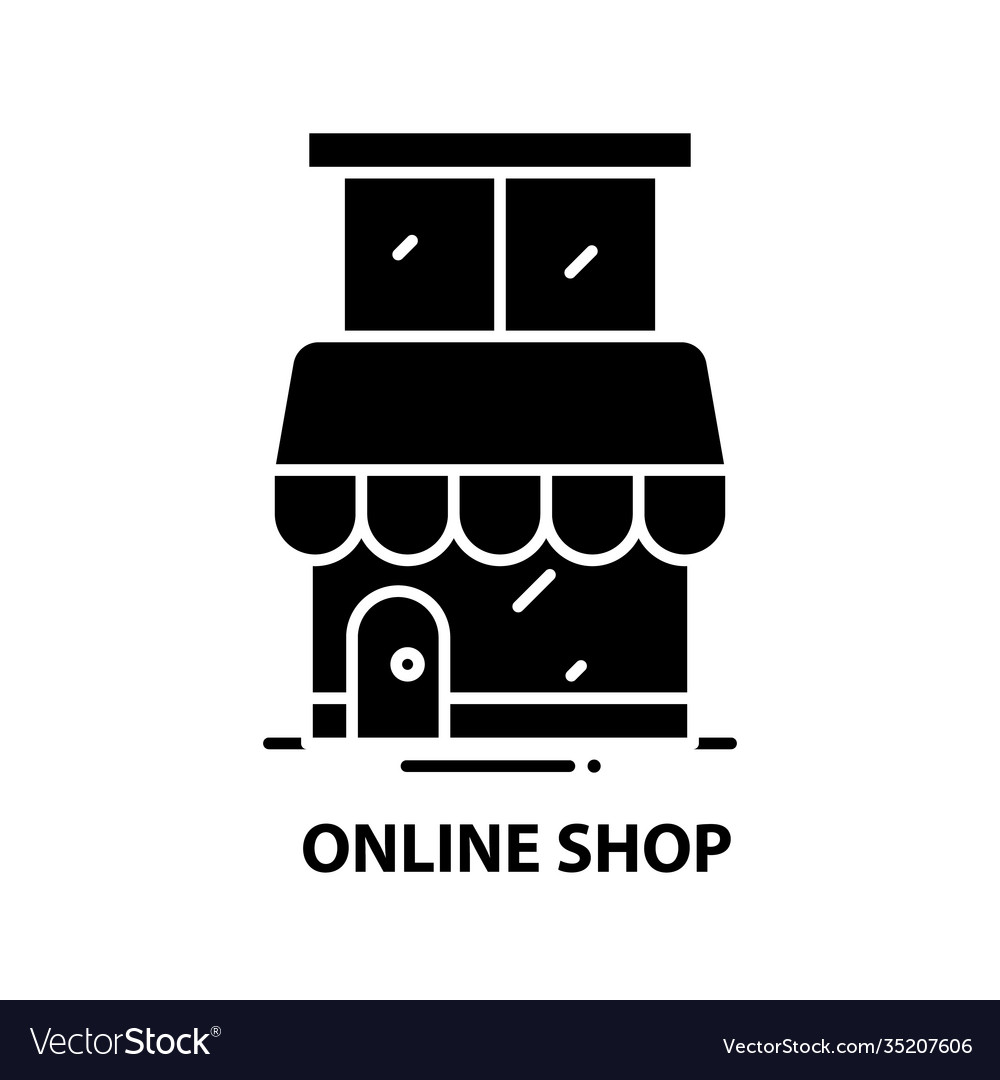 Online shop icon black sign with editable