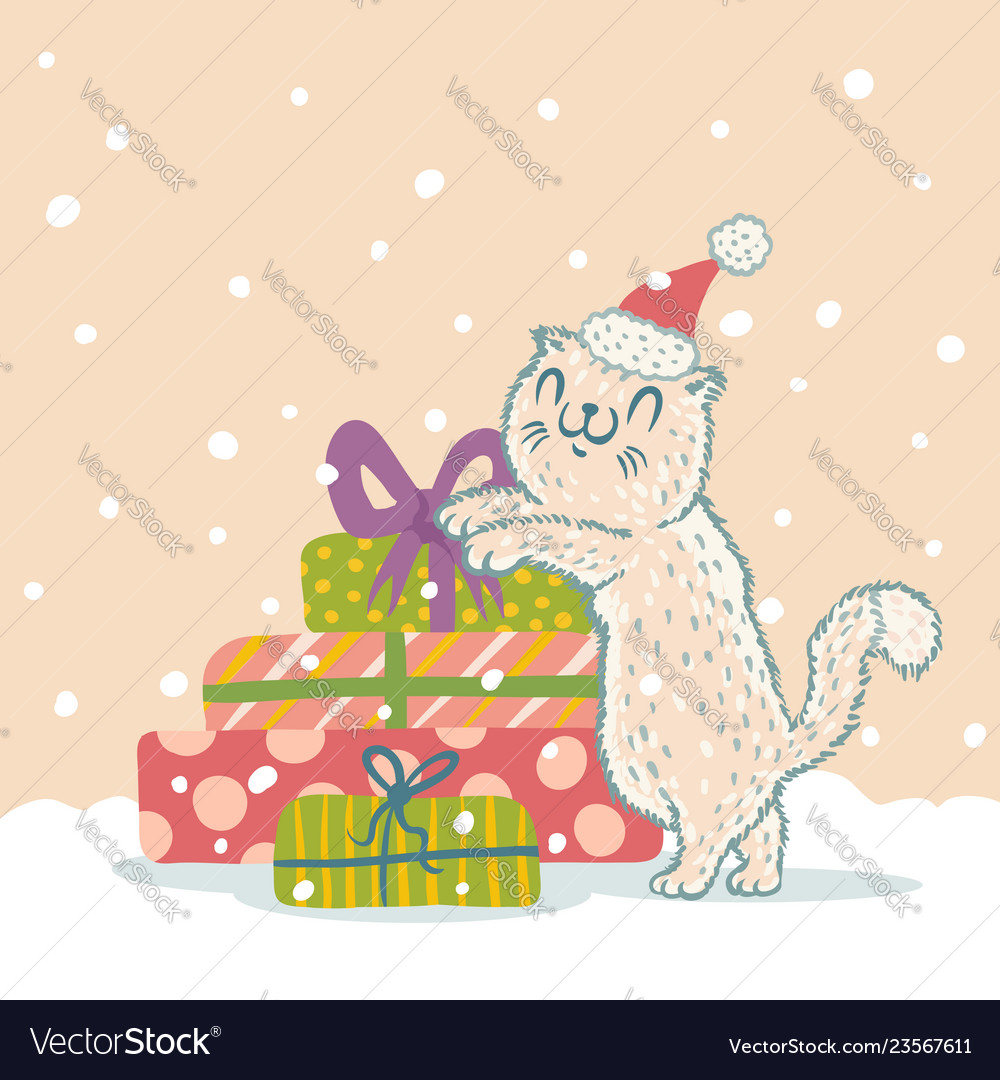 Cat in christmas hat Royalty Free Vector Image