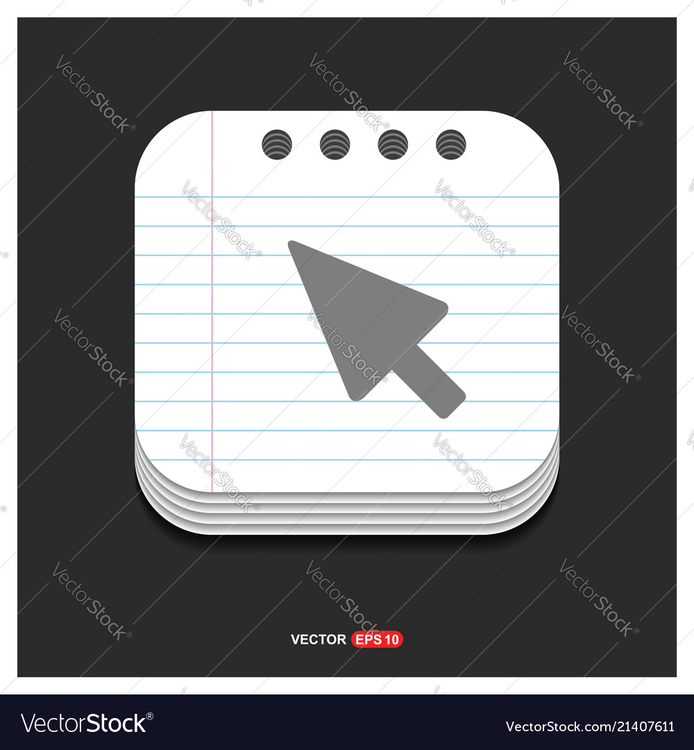 Cursor icon gray on notepad style template vector image Cursor icon gray on notepad style template
