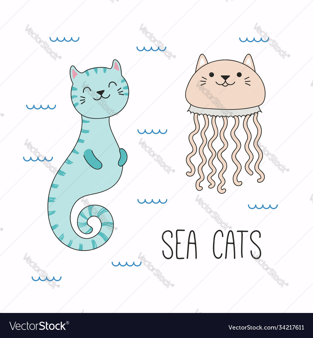 Süße Meerestiere mit Katzenohren vector image Süße Meerestiere mit Katzenohren