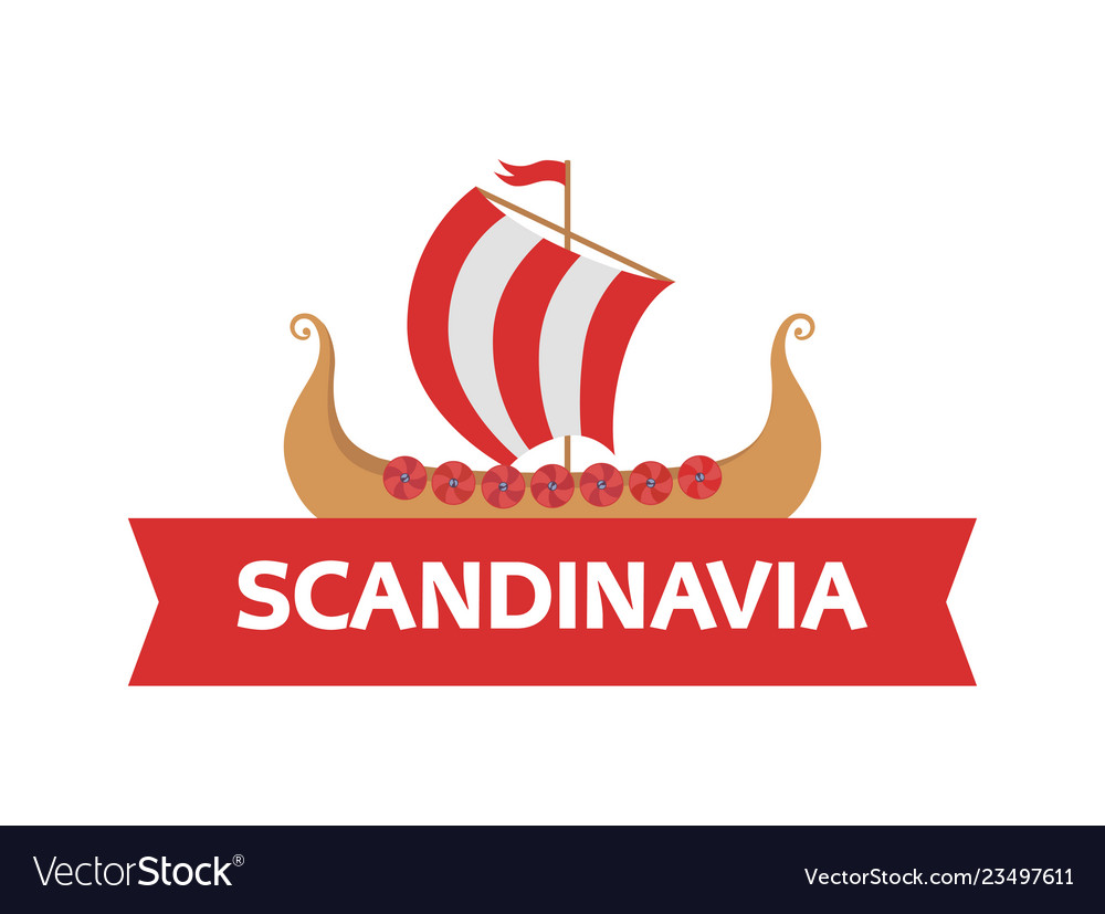 Flat logo emblem with scandinavian drakkar