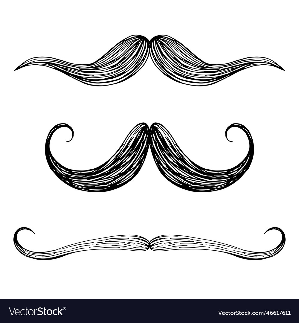 Hand Drawn Sketch Doodle Moustache Set Royalty Free Vector