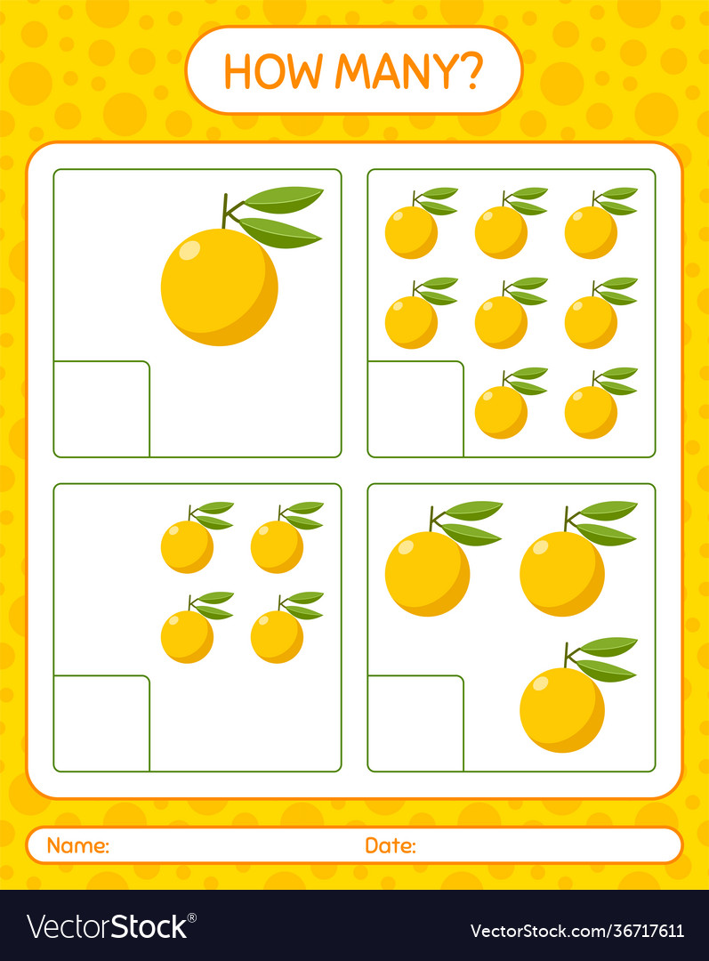 How many counting game with yuzu worksheet vector image How many counting game with yuzu worksheet