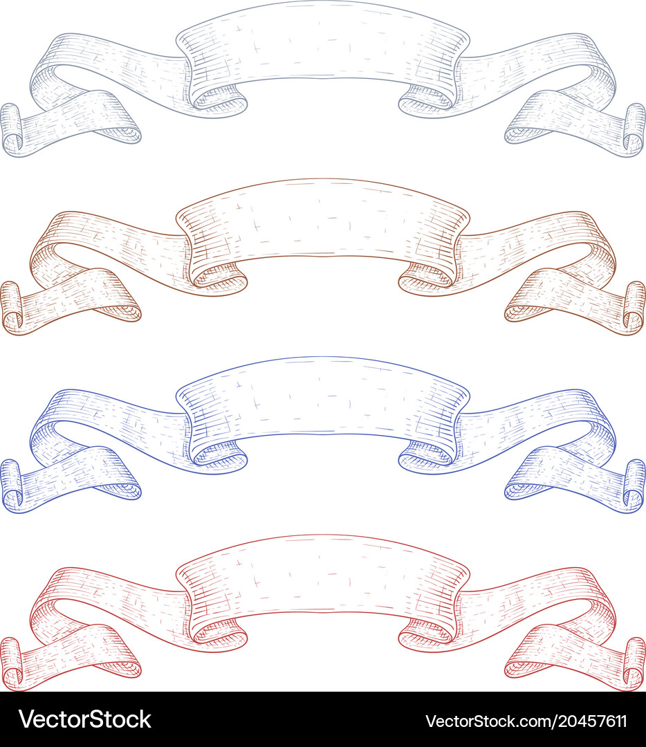 Ribbon Banners Colored Set Hand Drawn Sketch Vector Image