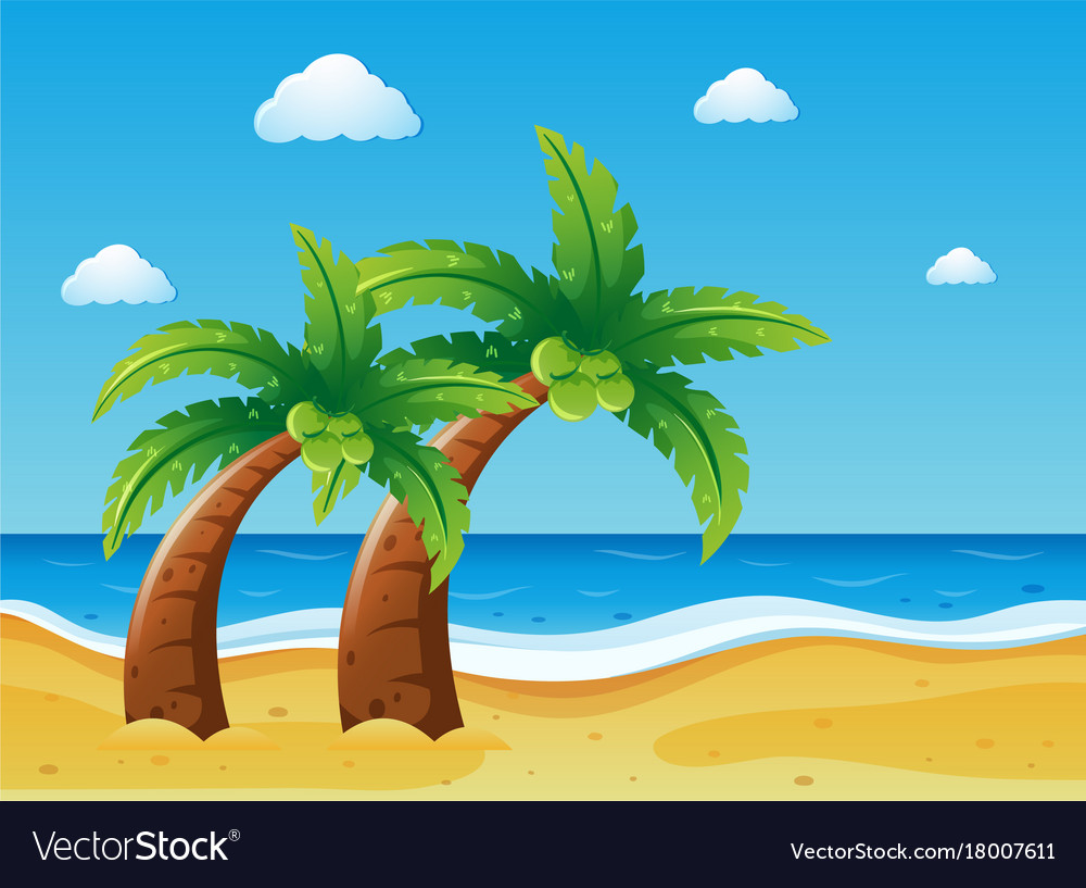 Scene with coconut trees on the beach Royalty Free Vector