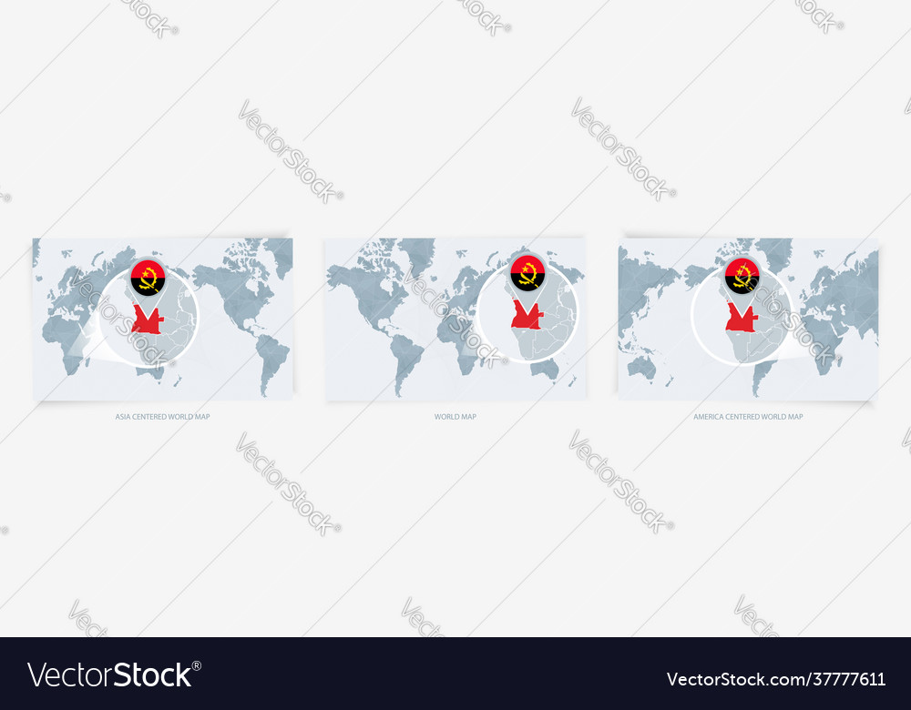 Three versions world map with enlarged