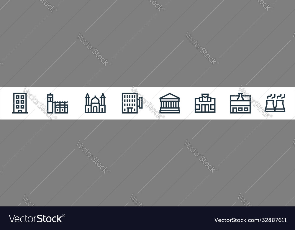 Urban building line icons linear set quality vector image Urban building line icons linear set quality
