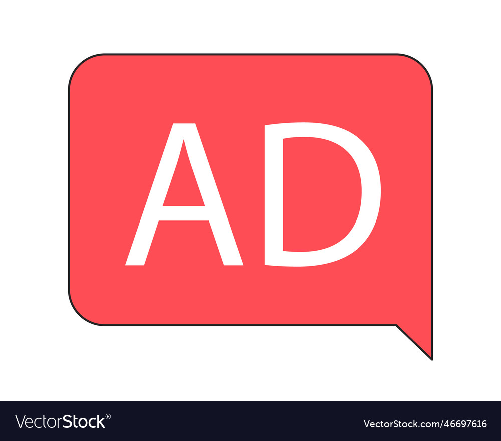 Ad in speech bubble linear flat color icon vector image Ad in speech bubble linear flat color icon