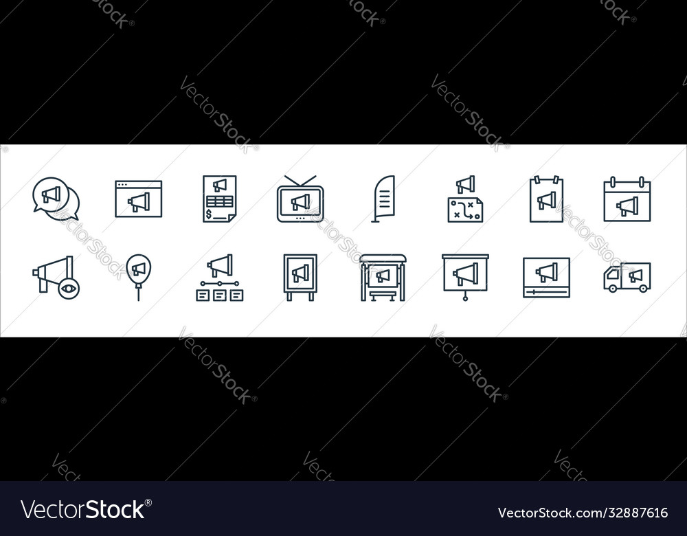 Advertisement line icons linear set quality vector image Advertisement line icons linear set quality