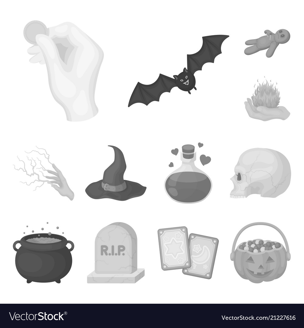 Black and white magic monochrome icons in set vector image Black and white magic monochrome icons in set