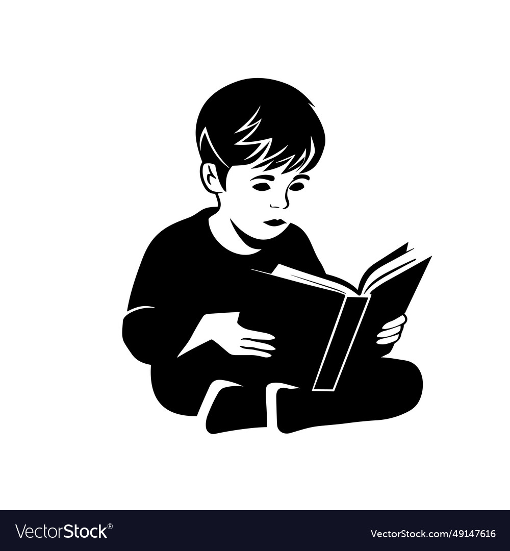 Boy reading a book black icon on white background Vector Image