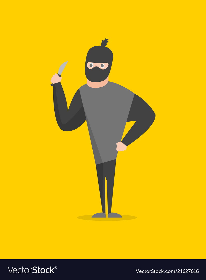 Cartoon bandit character on a yellow background