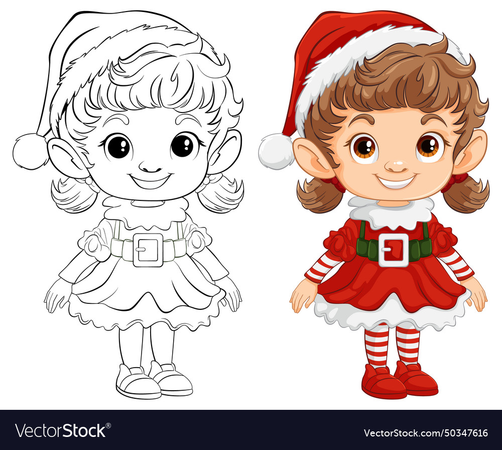 Colorful and black-and-white christmas girl Vector Image