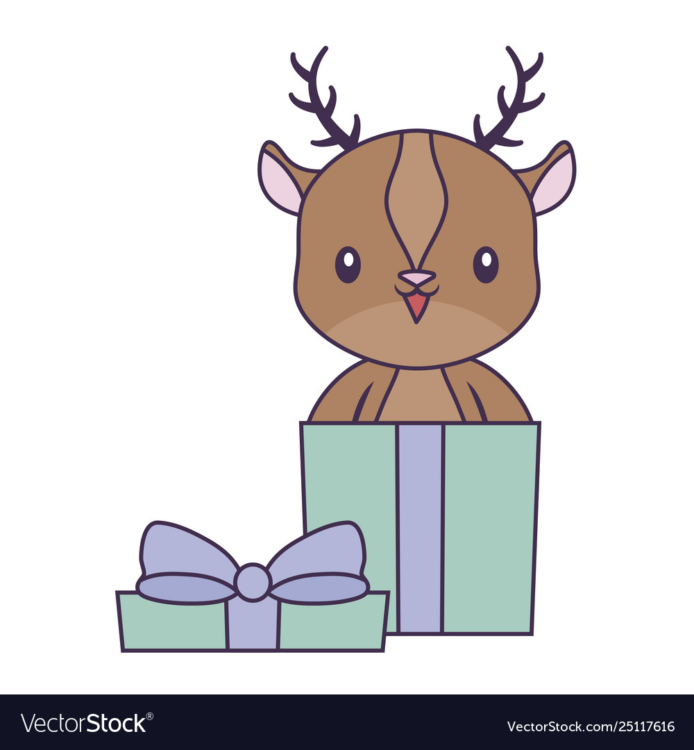 Cute reindeer animal in gift box