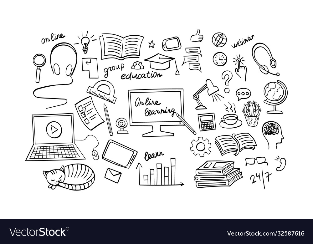 Distance learning doodles Royalty Free Vector Image